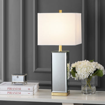 Lila 27" Mirror/Iron Hidden Jewelry Box Mirrored Column LED Table Lamp - JONATHAN Y